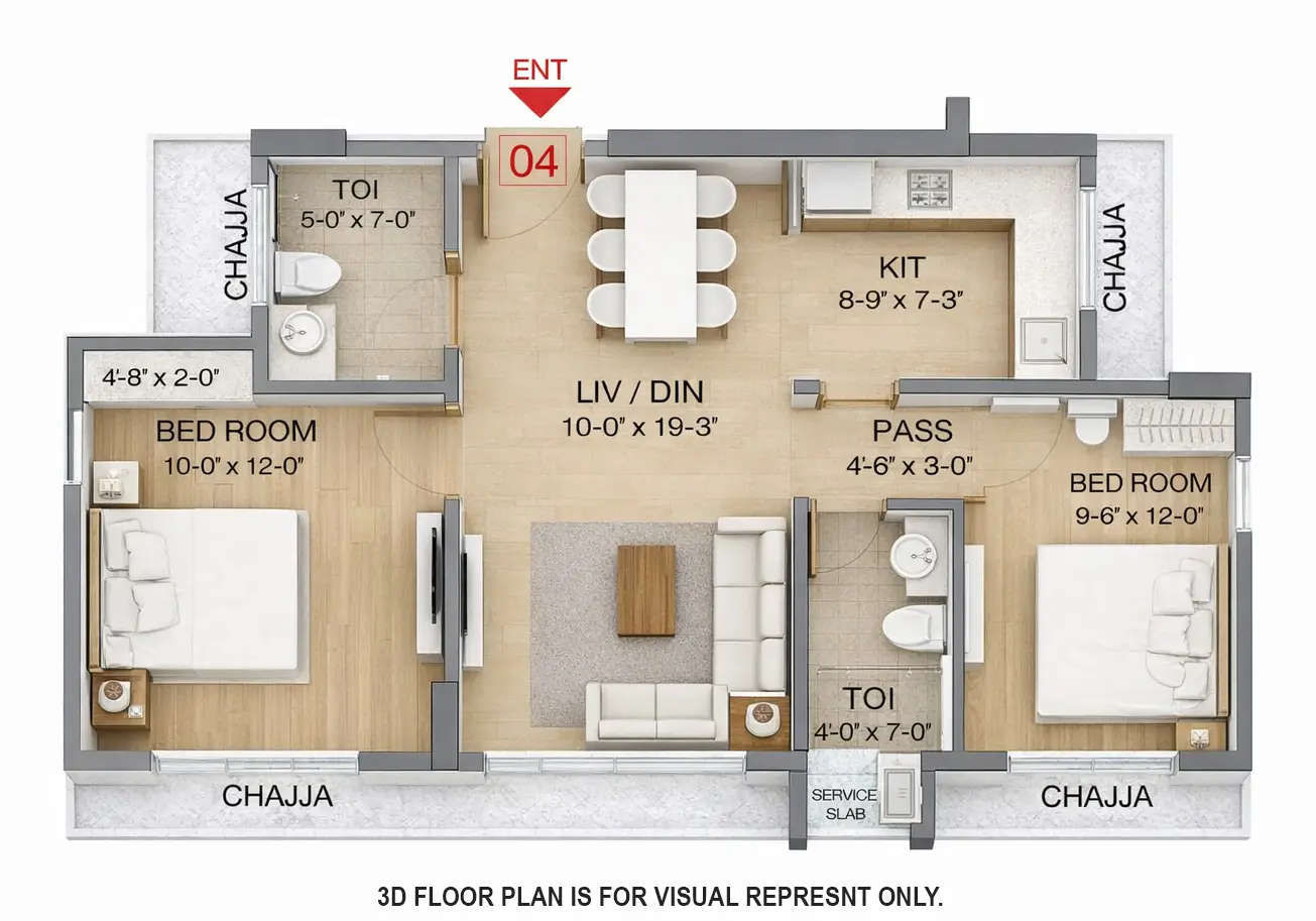 Floor plan for 2 BHK