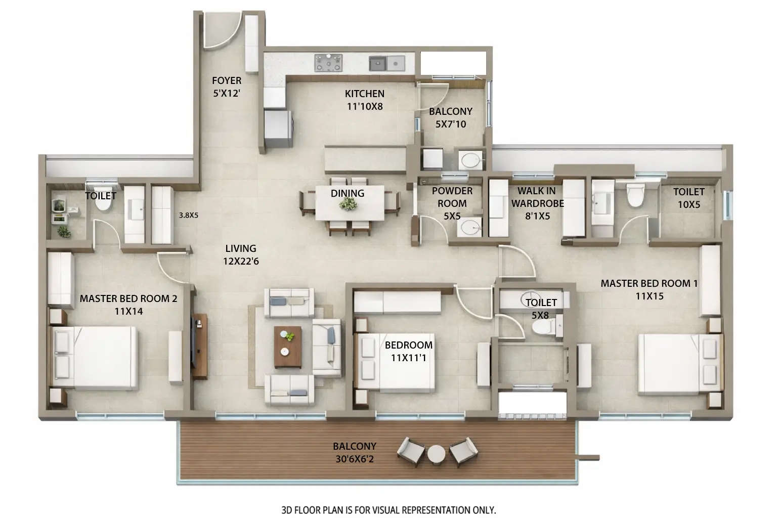 Floor plan for 3 BHK
