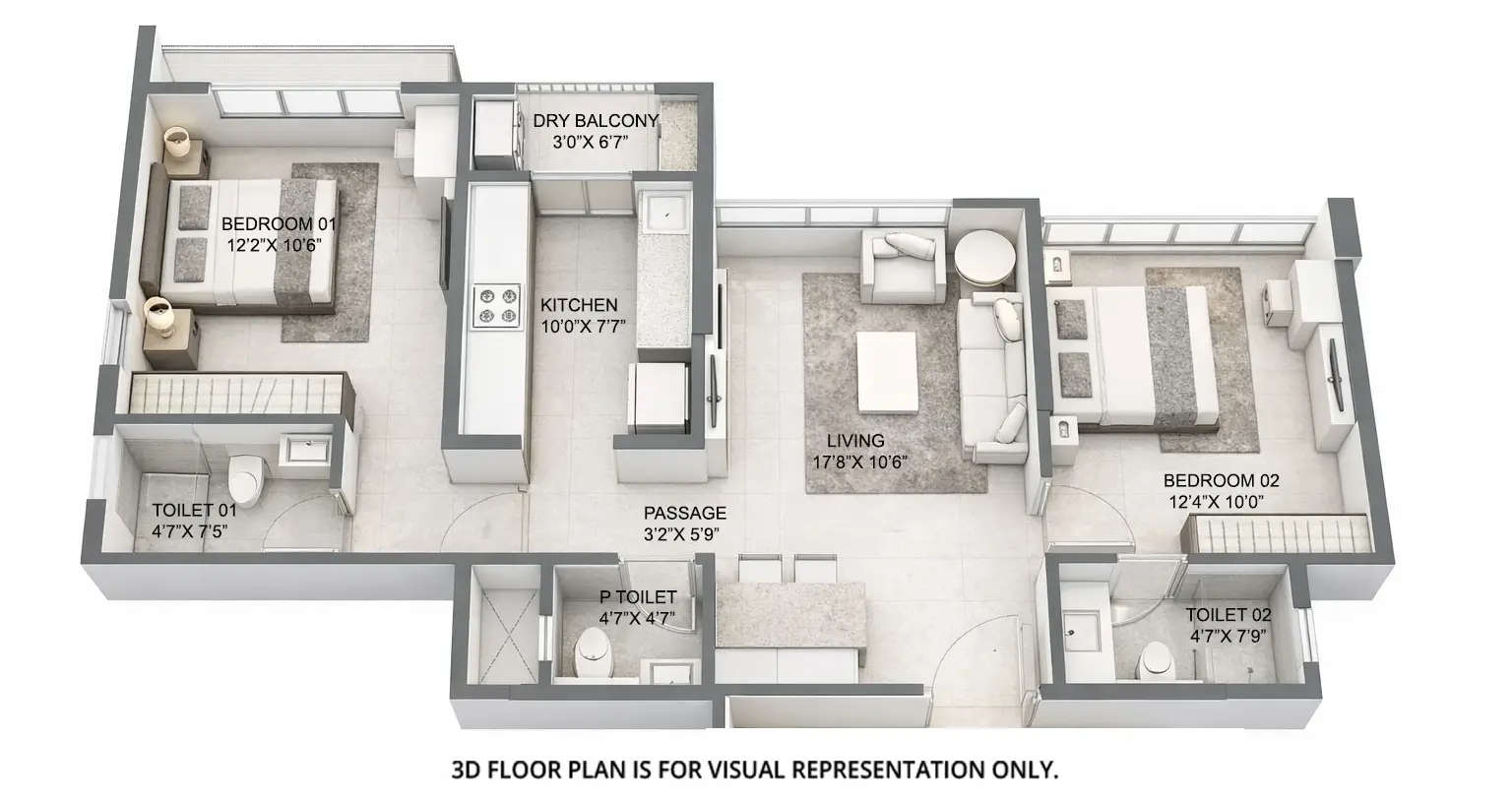 Floor plan for 2 BHK