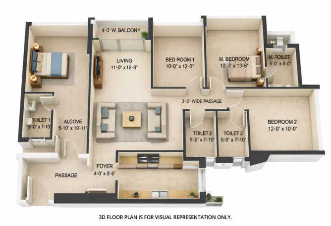 Oberoi Forest Ville Kolshet Road - Floor plan 4 BHK 1437 Sq.ft