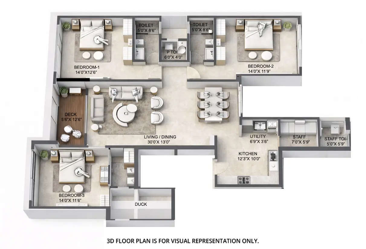 Floor plan for 3 BHK