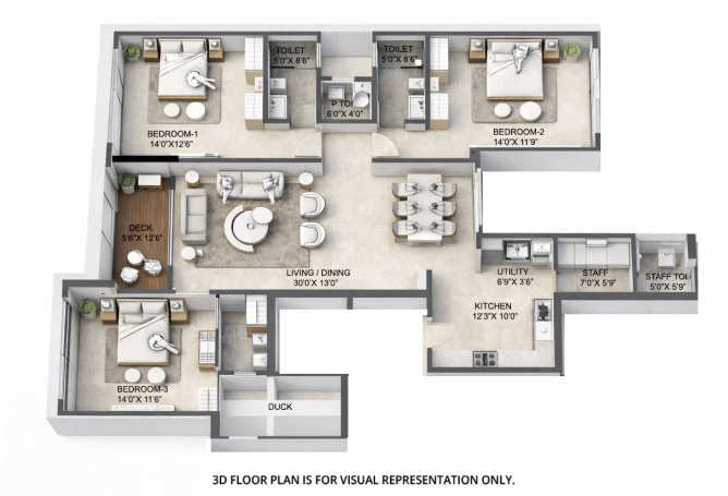 Wadhwa Artek Park Bandra - Floor plan 3 BHK 1464 Sq.ft