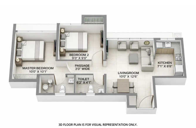 Piramal Vaikunth Balkum - Floor plan 2 BHK 511 Sq.ft