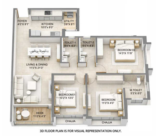 Godrej Reserve Kandivali - Floor plan 3 BHK 1134 Sq.ft