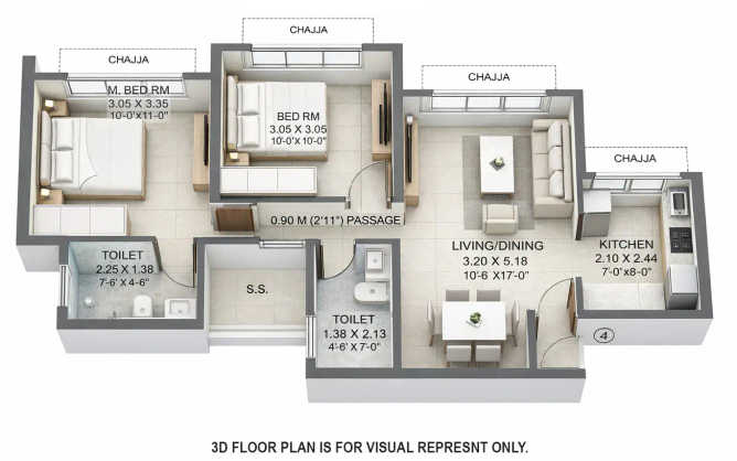 Wadhwa Atmosphere O2 Mulund - Floor plan 2 BHK 573 Sq.ft