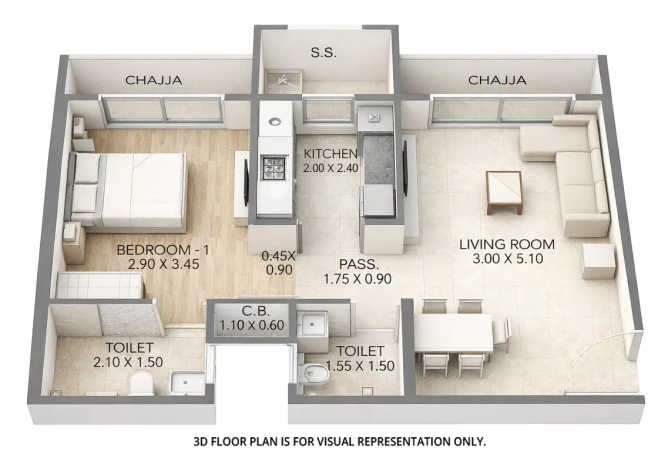 JP Infra Parkway Andheri - Floor plan 1 BHK 439 Sq.ft