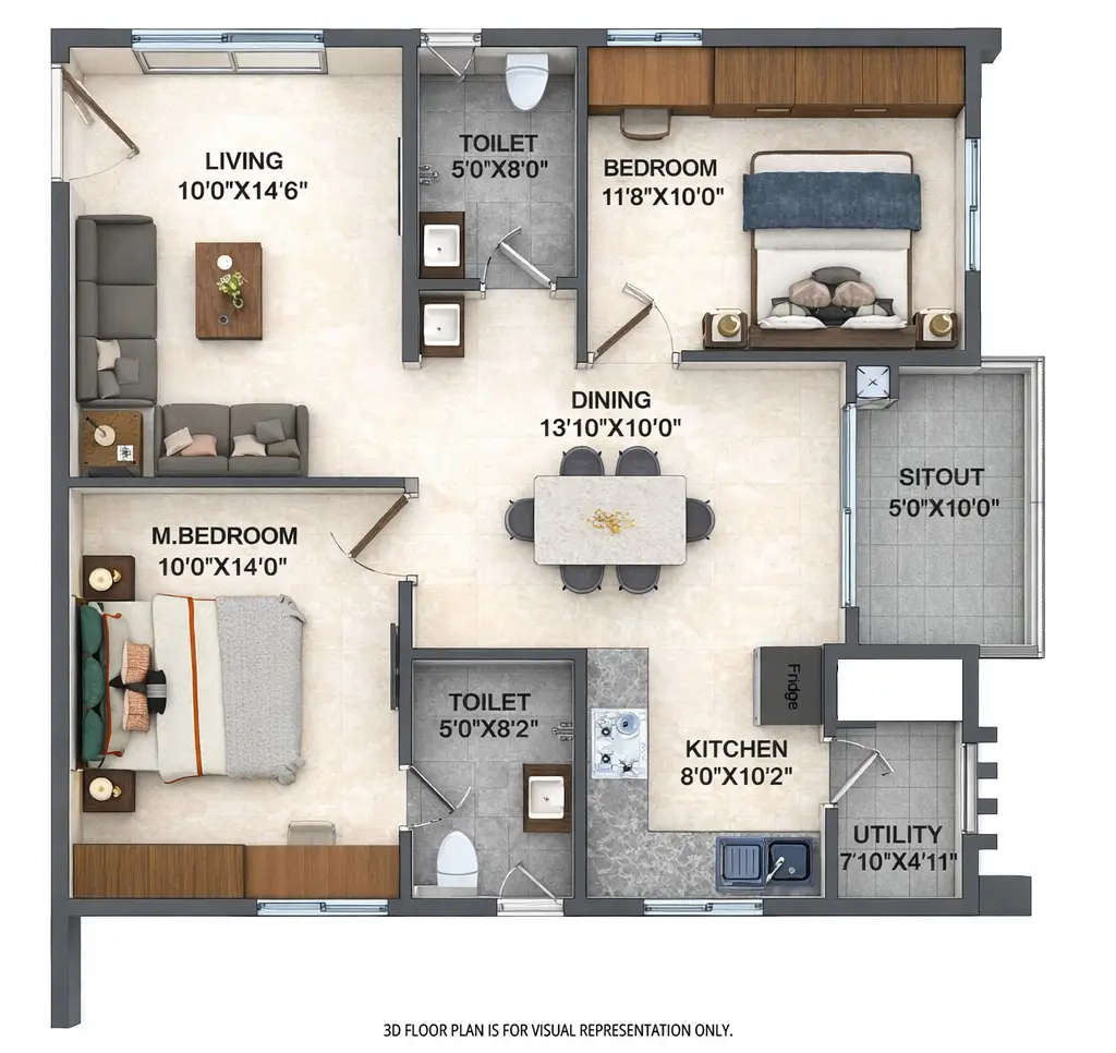 Floor plan for 2 BHK