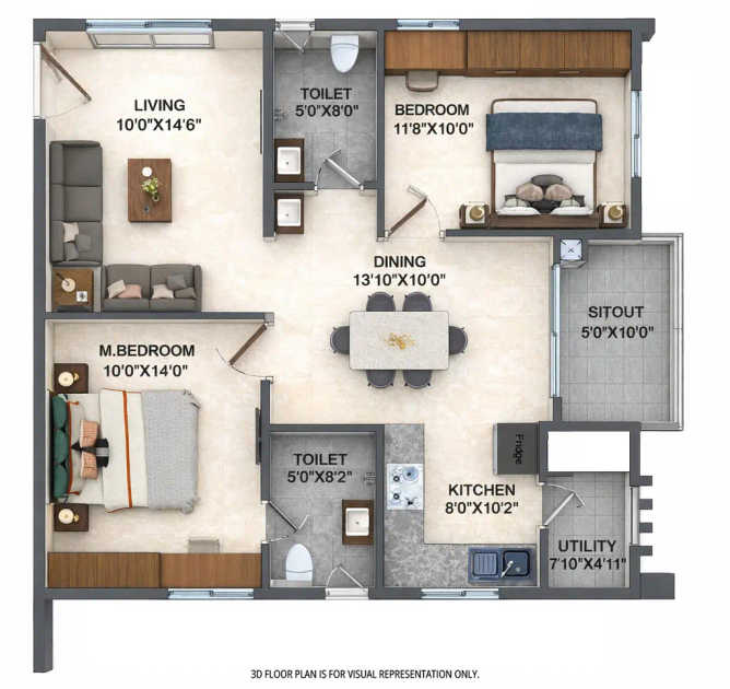Pavani Mirabilia Krishnarajapura - Floor plan 2 BHK 1135 Sq.ft
