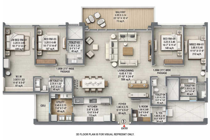 Godrej Trilogy Worli - Floor plan 4 BHK 2100 Sq.ft