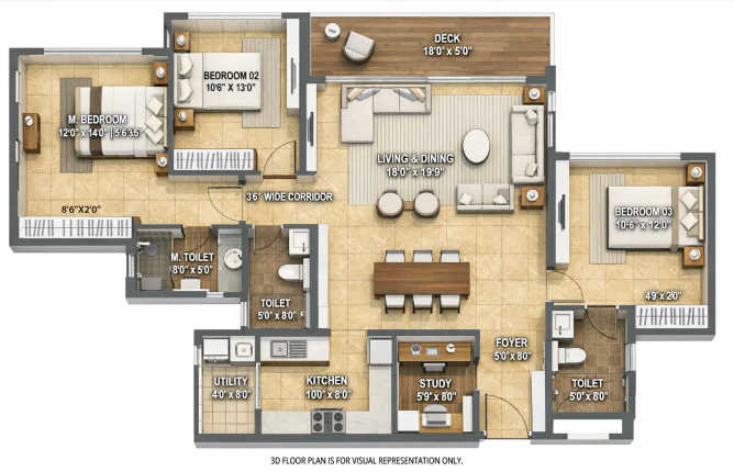 Lodha Mirabelle Sinthan - Floor plan 3 BHK 1700 Sq.ft