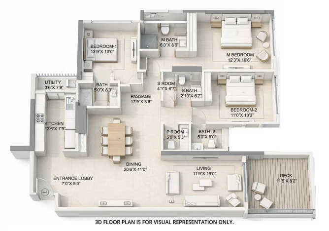 Rustomjee Crescent Bandra - Floor plan 3 BHK 1651 Sq.ft