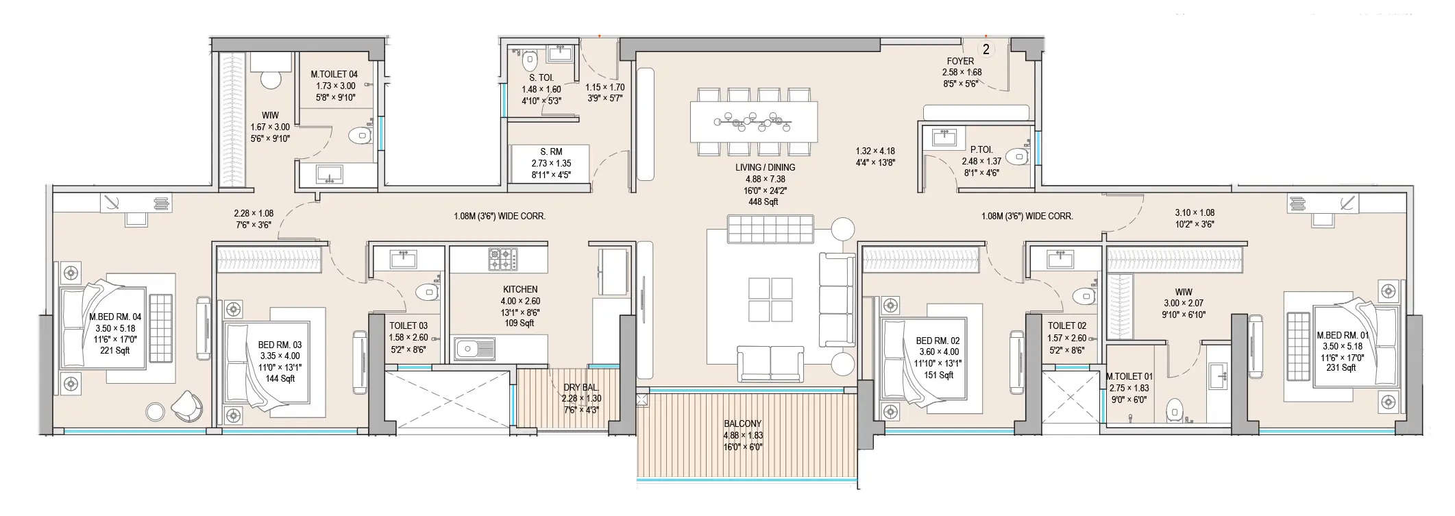Floor plan for 4 BHK