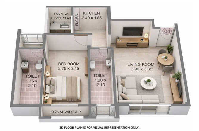 Puraniks Grand Central Pokhran Road 1 - Floor plan 1 BHK 425 Sq.ft