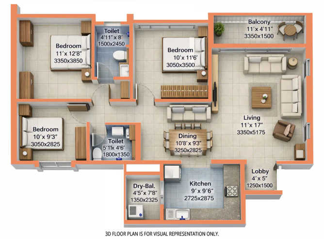Pristine O2 World Kharadi - Floor plan 2.5 BHK 991 Sq.ft