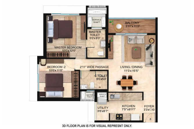 Runwal Sanctuary Mulund - Floor plan 2 BHK 675 Sq.ft