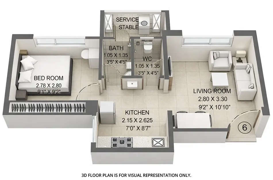 Floor plan for 1 BHK