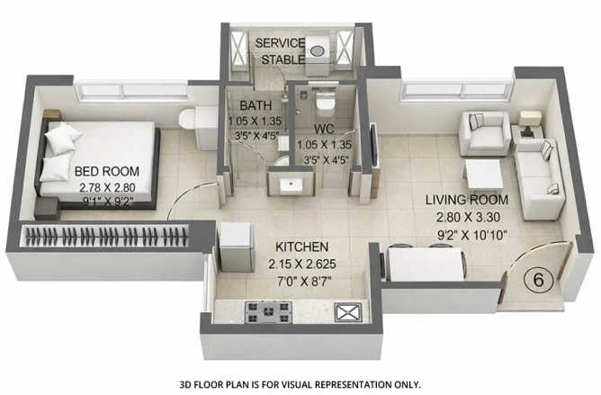 Puranik Ikigai Ghodbunder Road - Floor plan 1 BHK 385 Sq.ft