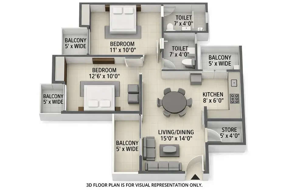 Floor plan for 2 BHK