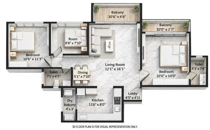 Saheel Itrend Vesta Tathawade - Floor plan 3 BHK 901 Sq.ft