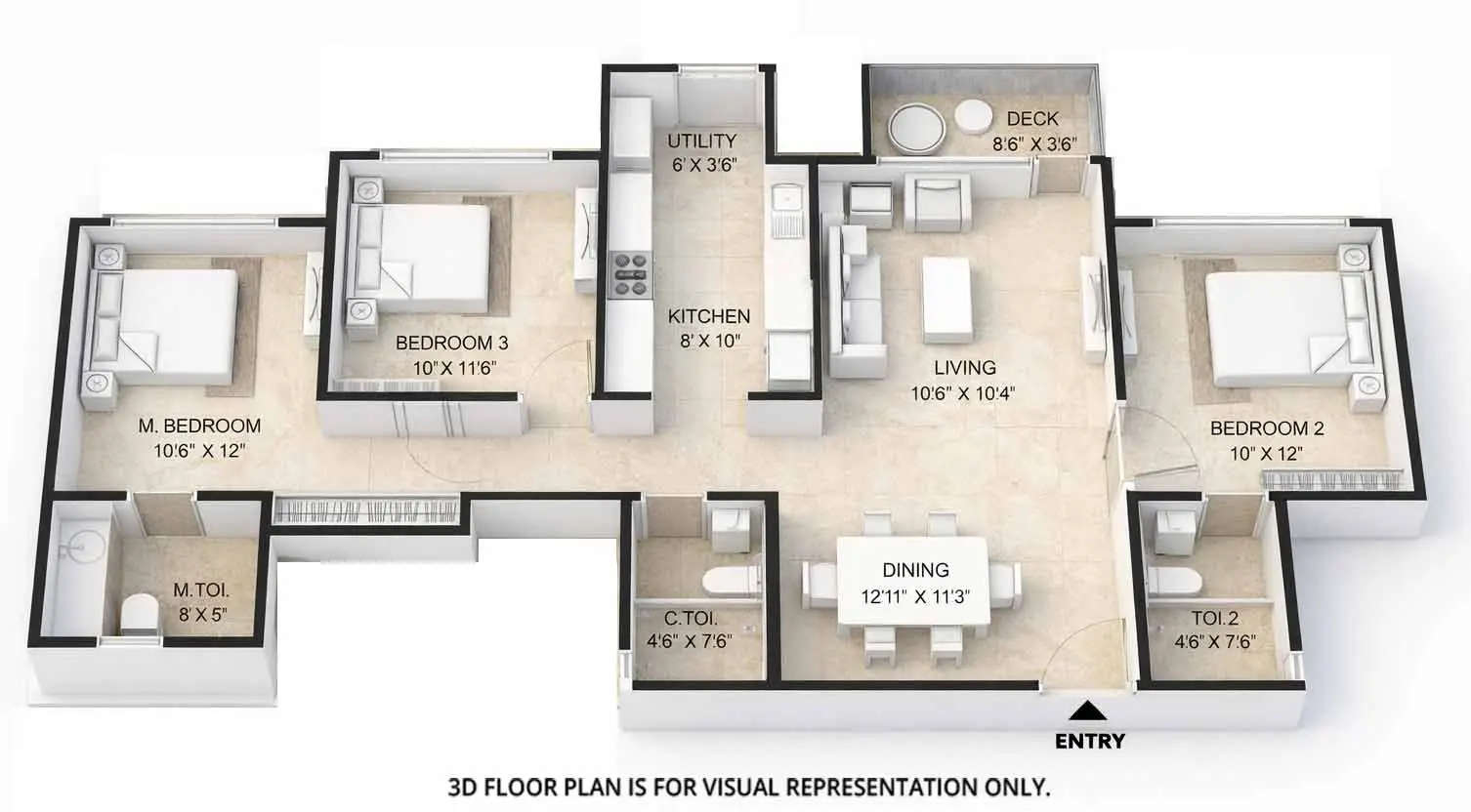 Floor plan for 3 BHK