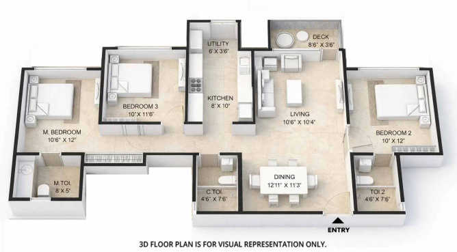 Mahindra Marina 64 Malad - Floor plan 3 BHK 970 Sq.ft