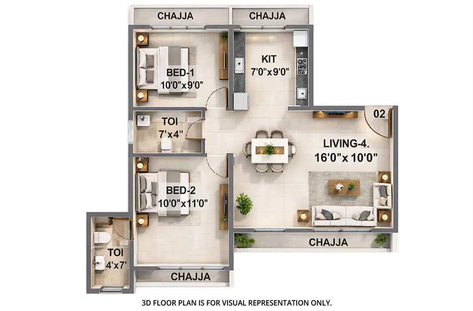 Floor plan for 2 BHK