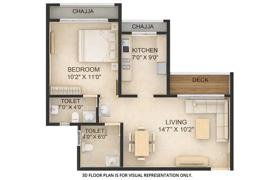 Floor plan for 1 BHK