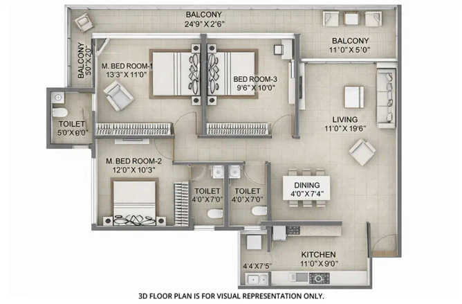 Dream Hills Kharghar - Floor plan 3 BHK 1994 Sq.ft