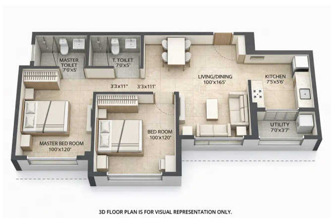 Lodha Amara Kolshet Road - Floor plan 2 BHK 618 Sq.ft