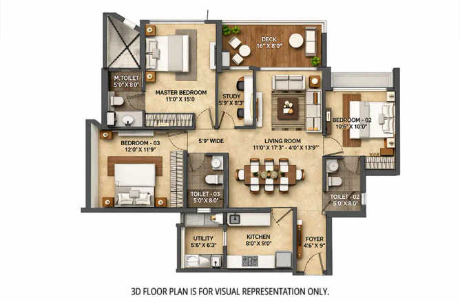 Lodha Solitaire Mahalaxmi - Floor plan 3 BHK 1162 Sq.ft
