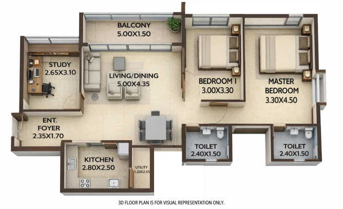 Nova Residency Mundhwa - Floor plan 2.5 BHK 989 Sq.ft