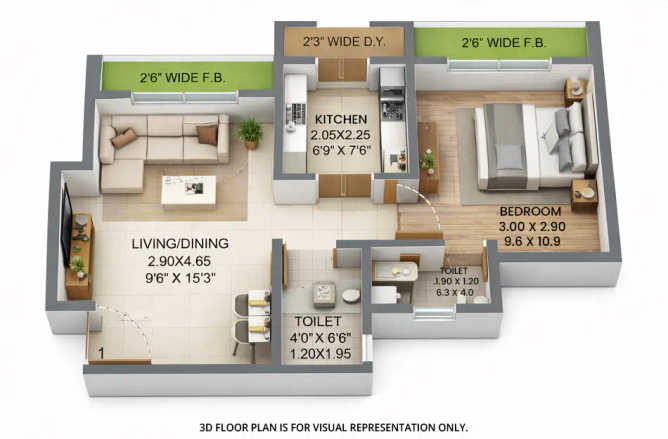 Raunak Bliss Ghodbunder Road - Floor plan 1 BHK 660 Sq.ft