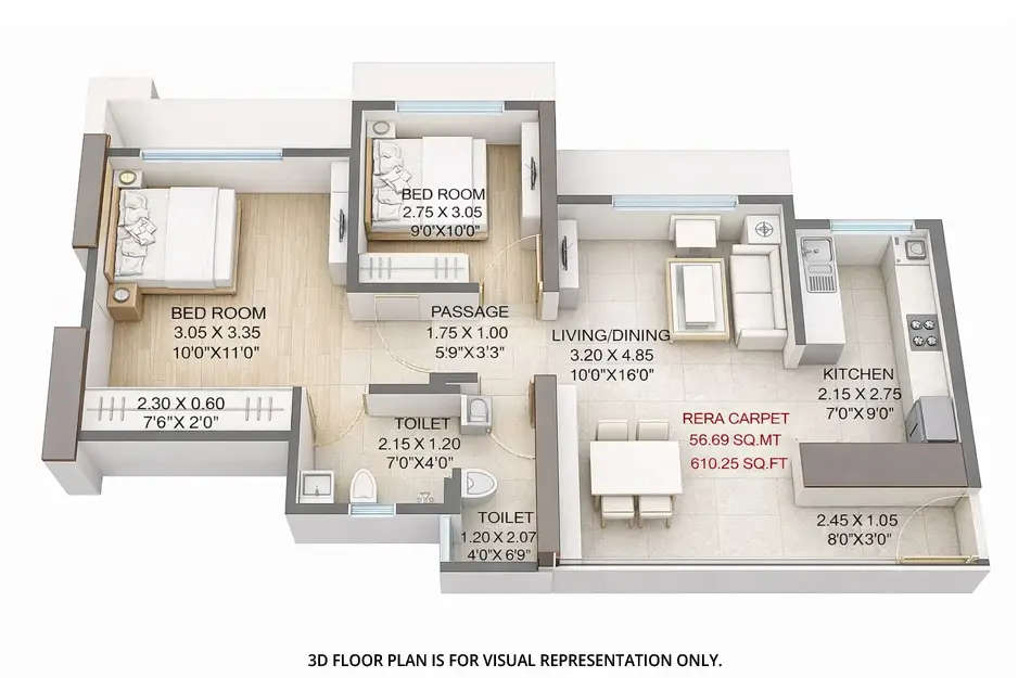 Floor plan for 2 BHK