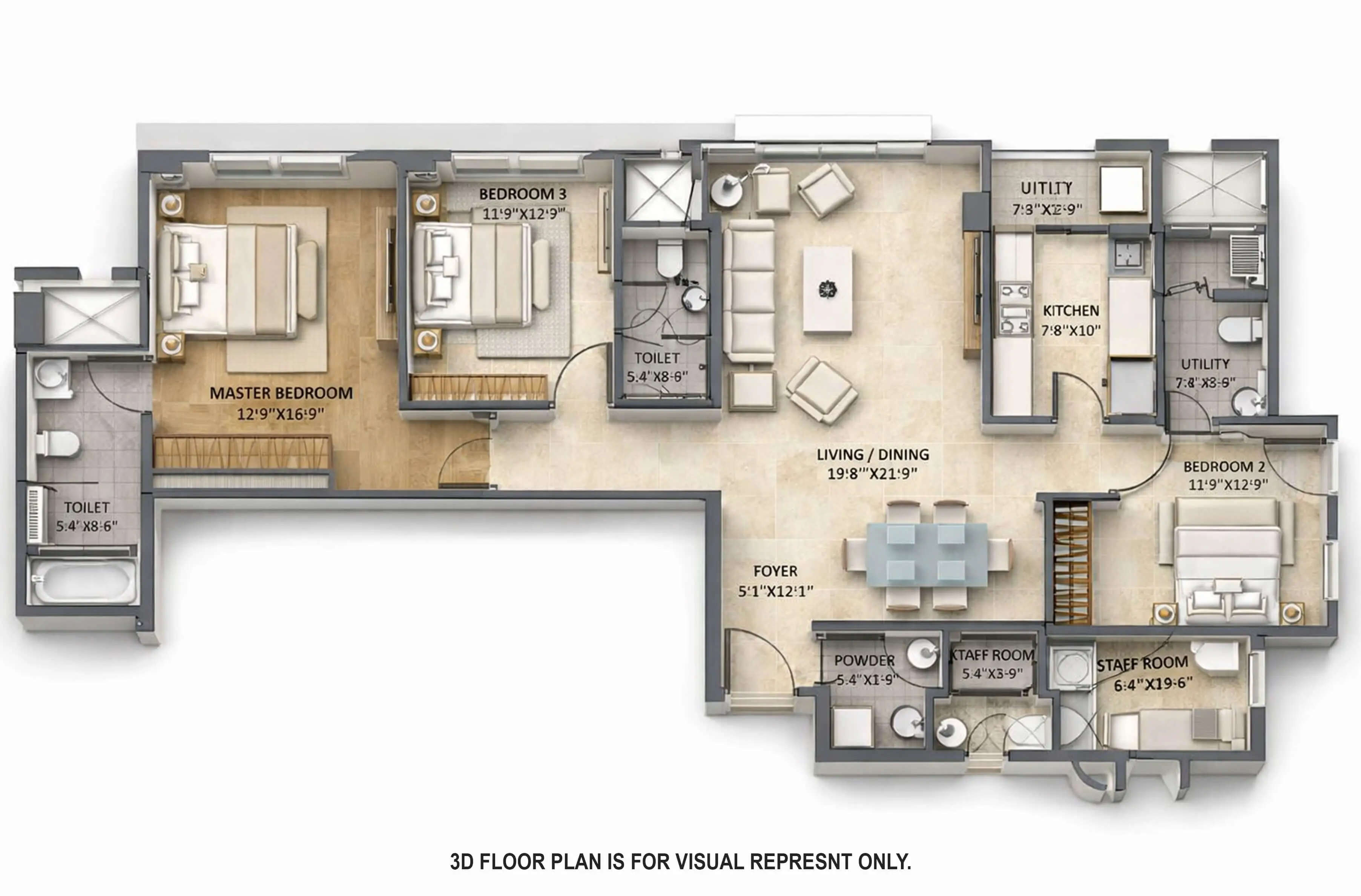 Floor plan for 3 BHK