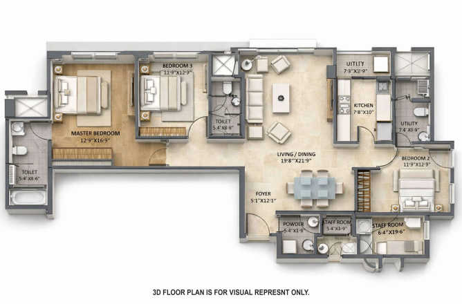 Lodha Seamont Malabar Hill - Floor plan 3 BHK 1291 Sq.ft