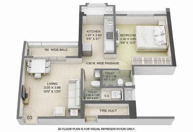 Puraniks Rahayu Ghodbunder Road - Floor plan 1 BHK 430 Sq.ft