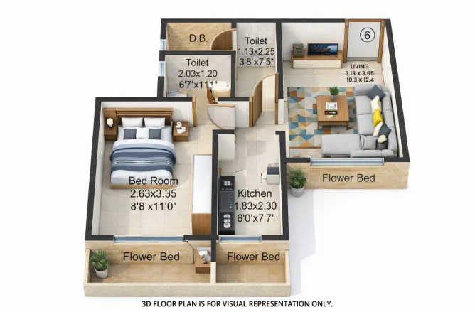 Raunak Residency Pokhran Road 1 - Floor plan 1 BHK 367 Sq.ft