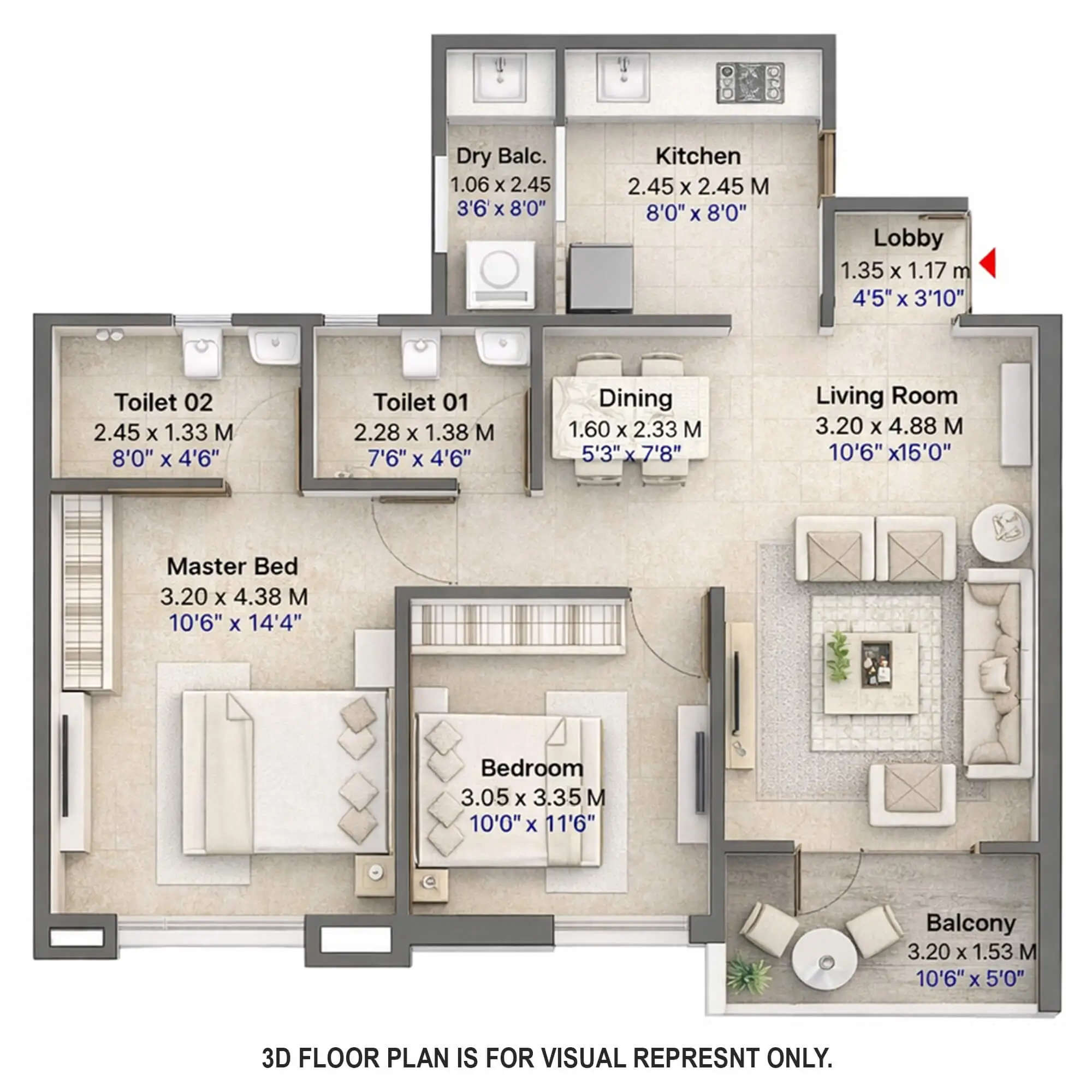 Floor plan for 2 BHK
