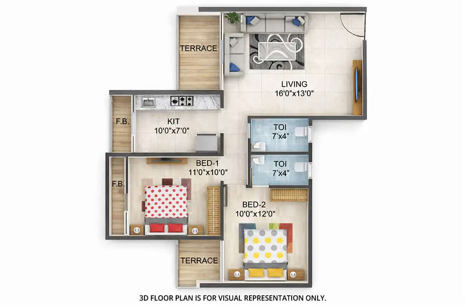 Floor plan for 2 BHK