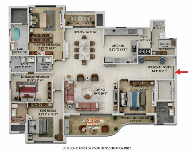 Geras Isle Royale Bavdhan - Floor plan 4.5 BHK 2565 Sq.ft