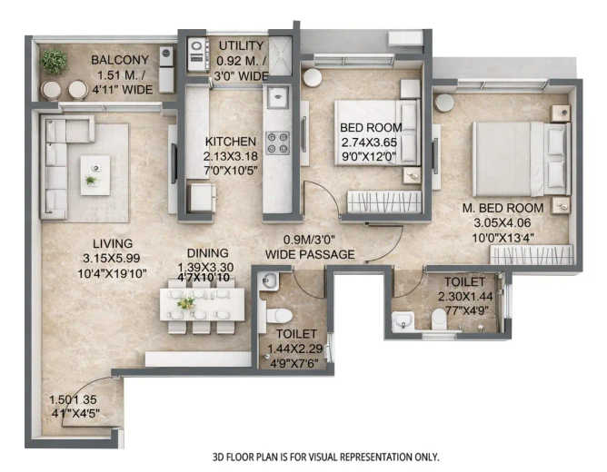Dosti Greenscape Hadapsar - Floor plan 2 BHK 858 Sq.ft