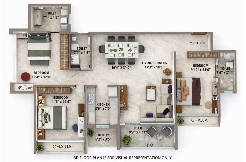 Floor plan for 3 BHK