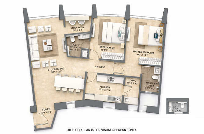 Lodha Adrina Worli - Floor plan 2.5 BHK 967 Sq.ft