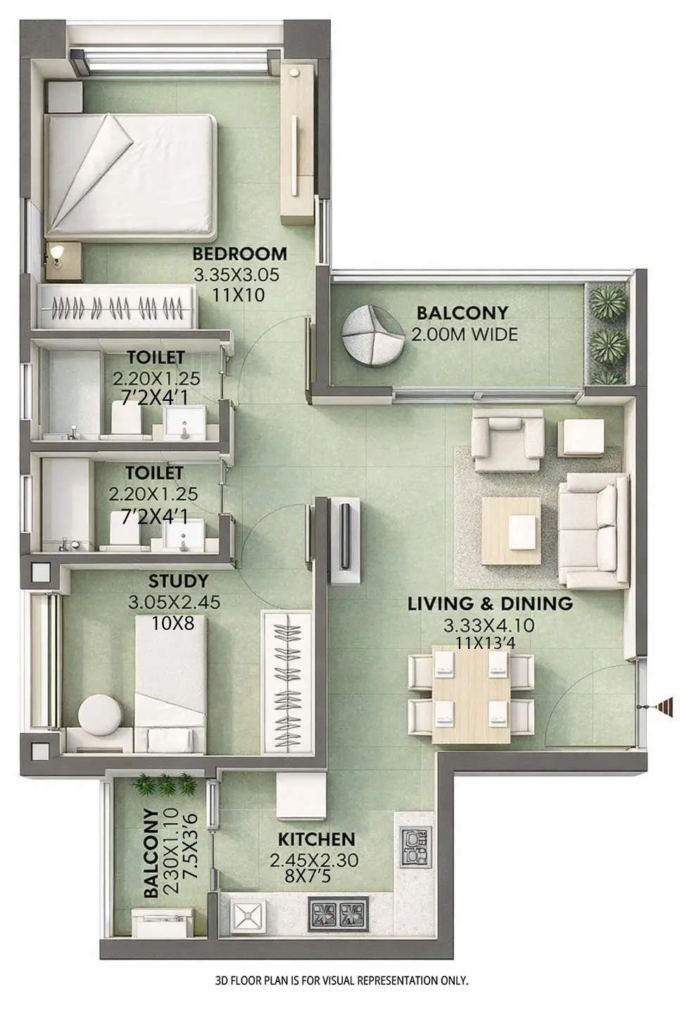 Floor plan for 2 BHK