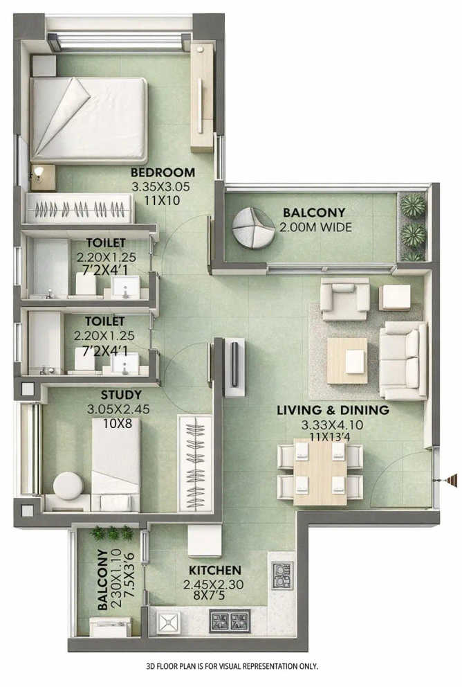 Puranik Abitante Fiore Bavdhan - Floor plan 2 BHK 616 Sq.ft