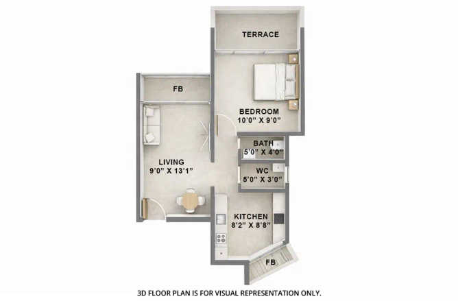 Akshar Evita Dronagiri - Floor plan 1 BHK 288 Sq.ft