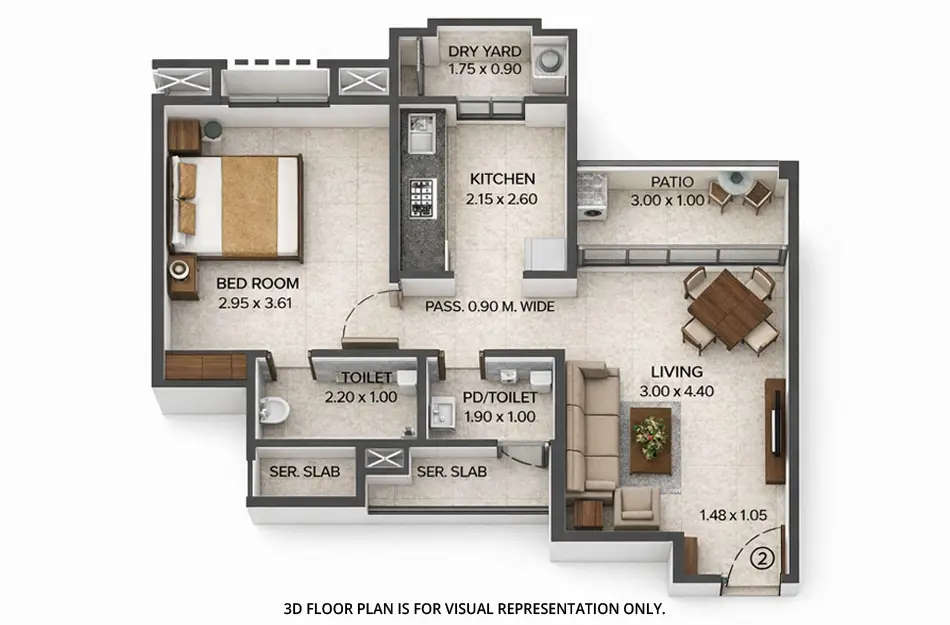 Floor plan for 1 BHK