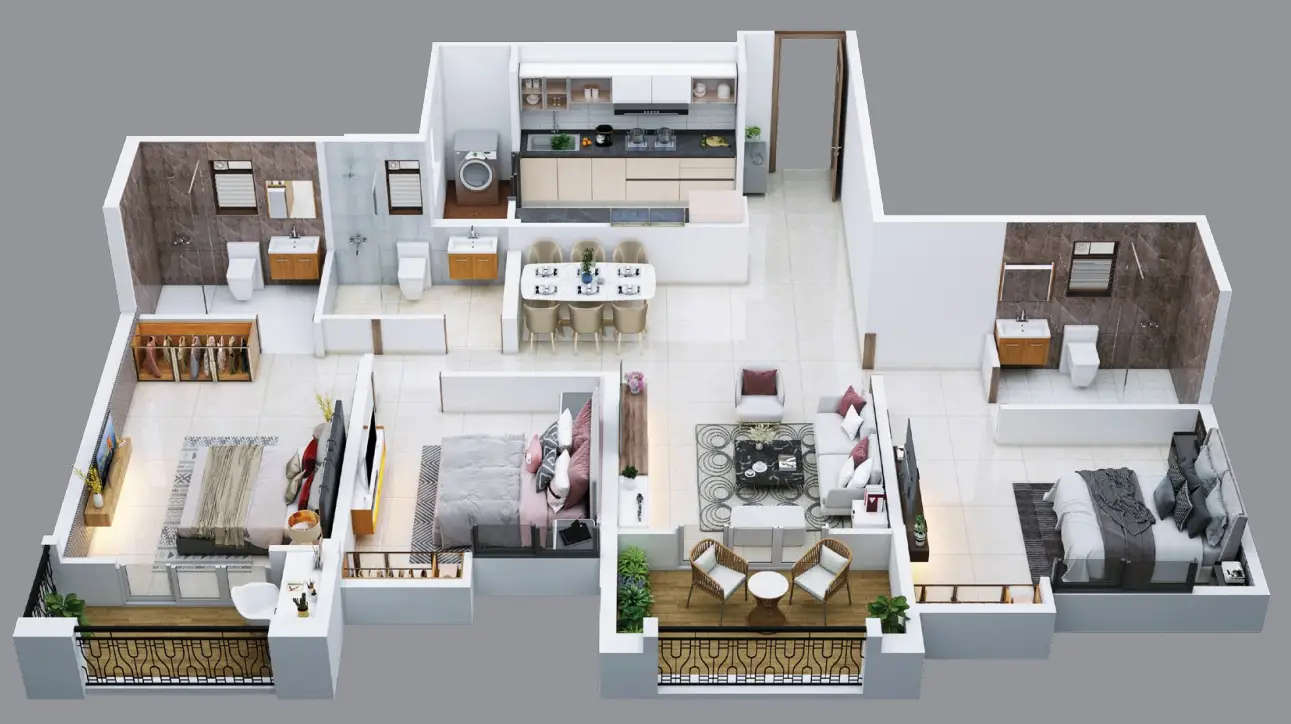Floor plan for 3 BHK