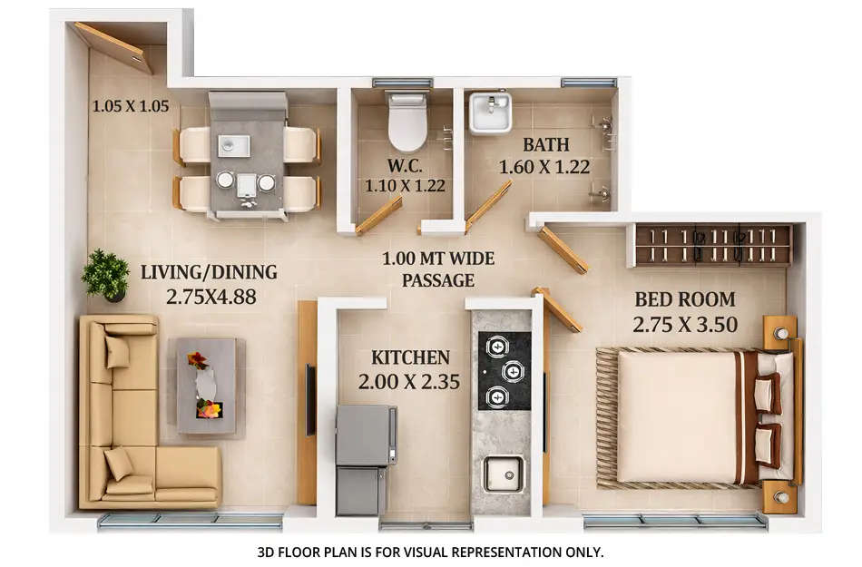 Floor plan for 1 BHK