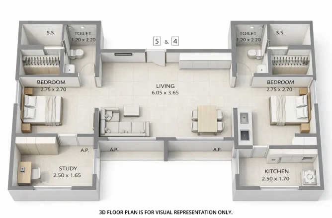 Raunak Serene Pokhran Road 1 - Floor plan 2.5 BHK 724 Sq.ft